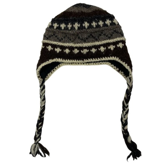 Unbranded Other - Nepal 100% Wool Fair Isle Knit Fleece Lined Trapper Beanie One Size Warm Chunky